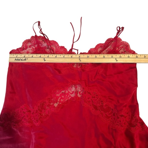Vintage 90s Y2K Satin Nightgown Slip Dress Red Victoria’s Secret Lace Size large - Picture 5 of 7